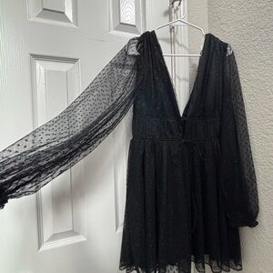 Lulu's Black Long Sleeve Dress with Sheer Detail